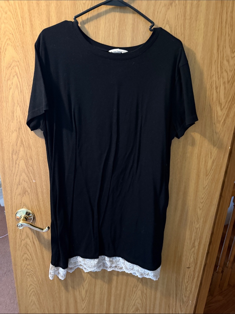 Black Short Sleeve Tunic with White Lace Hem